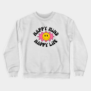 Retro Vintage Aesthetic "Happy Mind Happy Life" Smile Emoji Typography Crewneck Sweatshirt